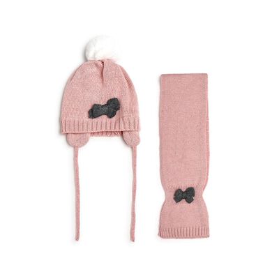 Girls Medium Pink Cap with Scarf